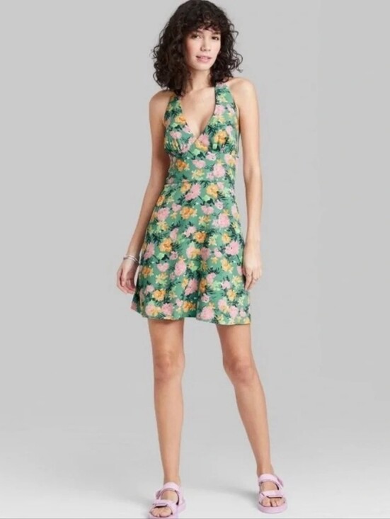 wild fable Dresses & Skirts - New Wild Fable Green Floral Smocked Halter Dress Size Small